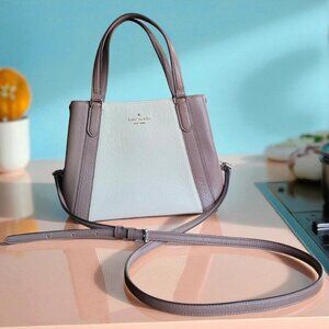 KATE SPADE Jackson Satchel Brown and Creme Pebbled Leather Crossover Strap Tote